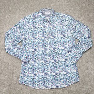 Duchamp London Shirt‎ Mens 16 1/2, 43/Large White/Blue/Pink Floral Slim Fit L/S